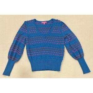 LILLY PULITZER Pullover Robena Sweater in Teal Bay Striped Baubles Size Large